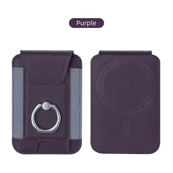 Strong Magnetic Leather Wallet with Ring Stand