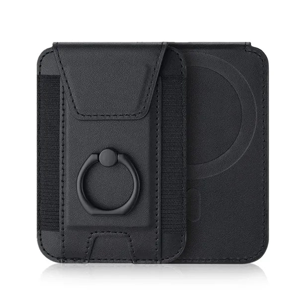 Strong Magnetic Leather Wallet with Ring Stand