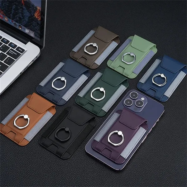 Strong Magnetic Leather Wallet with Ring Stand