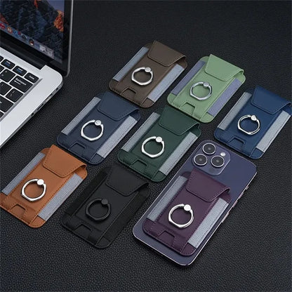 Strong Magnetic Leather Wallet with Ring Stand