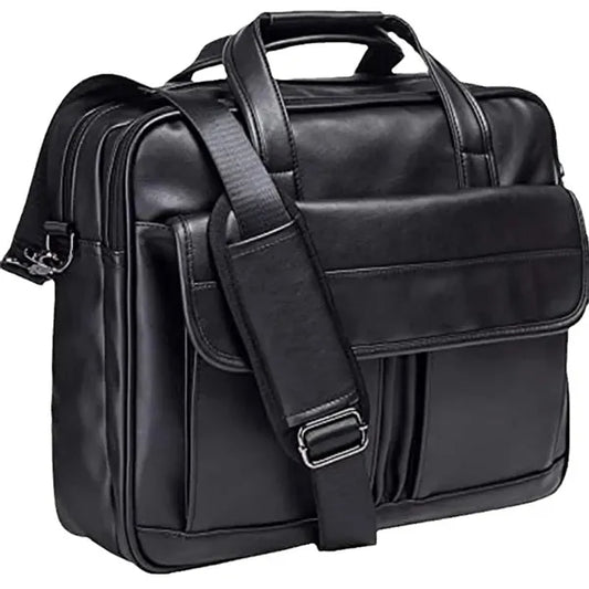 Men's Leather Business Travel Briefcase Messenger Bag