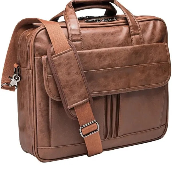 Men's Leather Business Travel Briefcase Messenger Bag