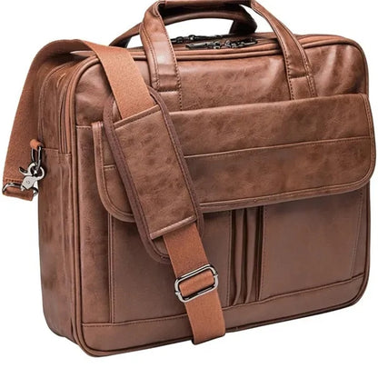 Men's Leather Business Travel Briefcase Messenger Bag