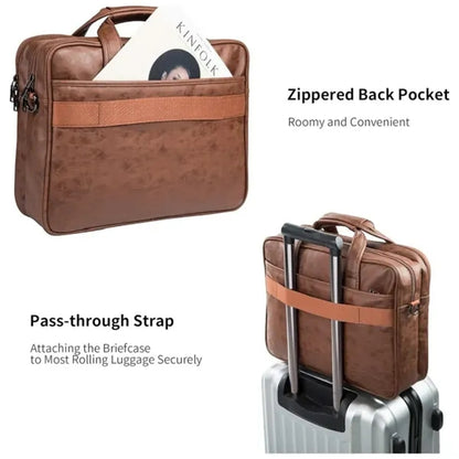 Men's Leather Business Travel Briefcase Messenger Bag