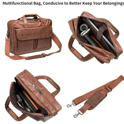 Men's Leather Business Travel Briefcase Messenger Bag