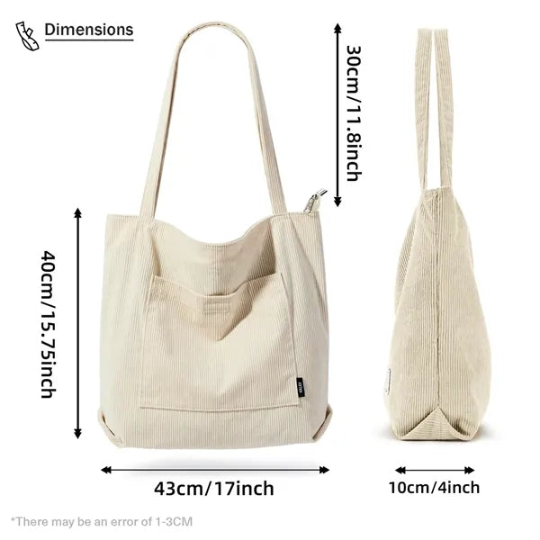 Women's Corduroy Large Shoulder Tote Bag