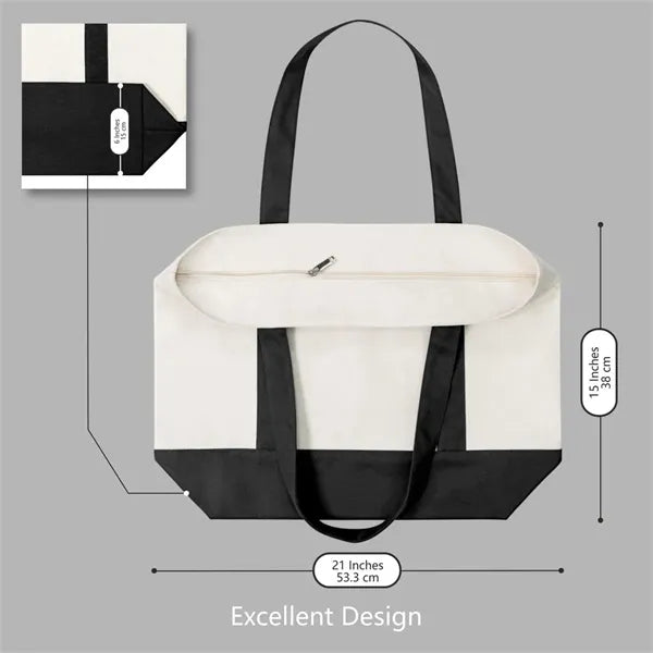 Stylish Canvas Tote Bag w/ External Pocket