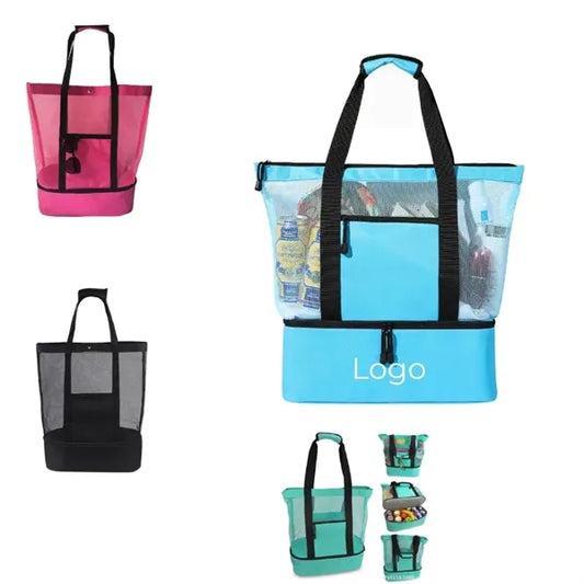 Mesh Beach Tote Bag with Cooler Compartment