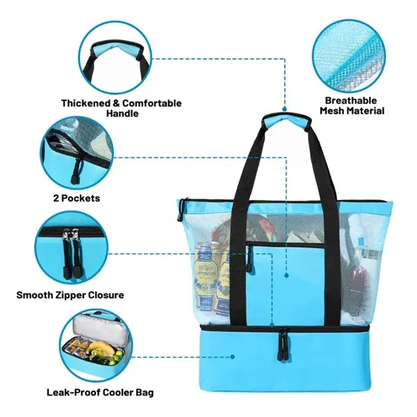 Mesh Beach Tote Bag with Cooler Compartment