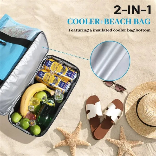 Mesh Beach Tote Bag with Cooler Compartment