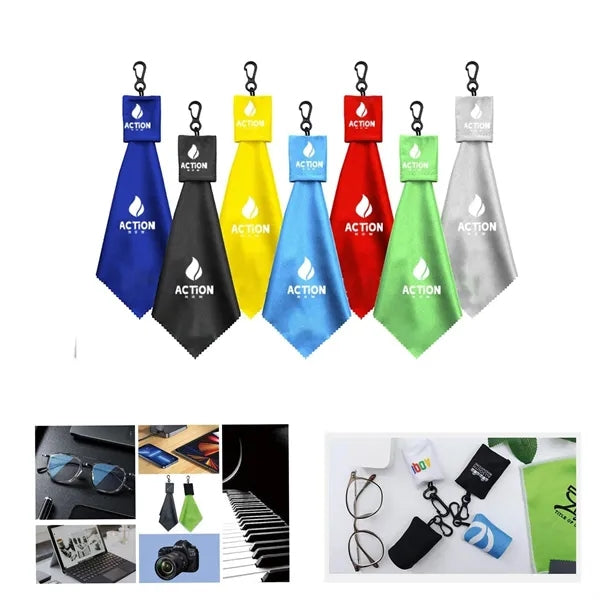 Microfiber Eyeglasses Cleaning Cloth in Pouch with Key Chain