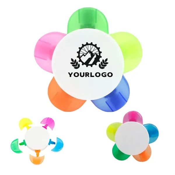 Colorful Flower-Shaped Plastic 5-Color Highlighter
