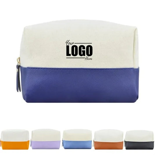 Canvas Makeup Bag with PU Leather Bottom