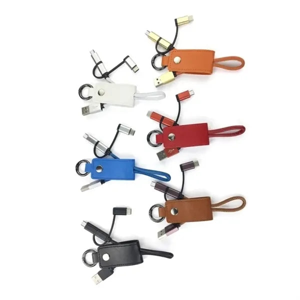 3 in 1 Leather Charging Cable Keychain