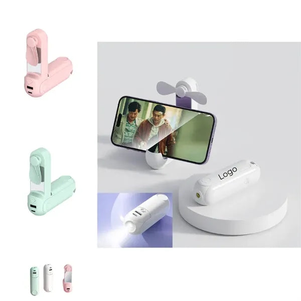 5 in 1 Portable Handheld Fan with Power Bank Mirror