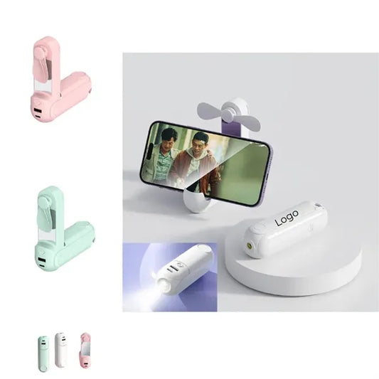 5 in 1 Portable Handheld Fan with Power Bank Mirror