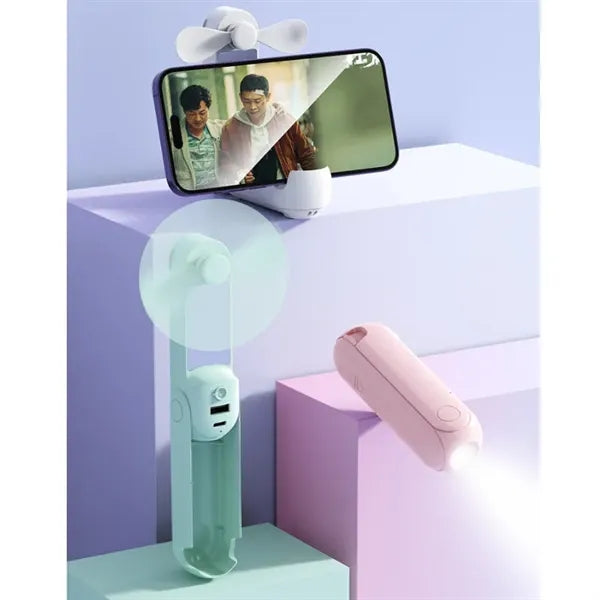 5 in 1 Portable Handheld Fan with Power Bank Mirror