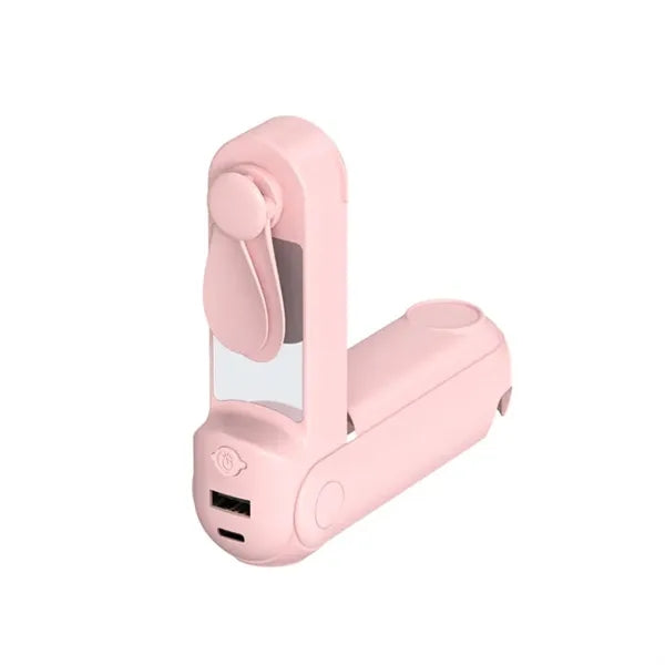 5 in 1 Portable Handheld Fan with Power Bank Mirror