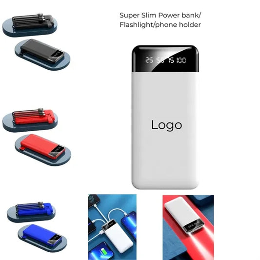 10,000 mAh Super Slim Power Bank with 4-in-1 Cable Flashligh