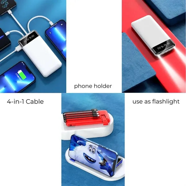 10,000 mAh Super Slim Power Bank with 4-in-1 Cable Flashligh