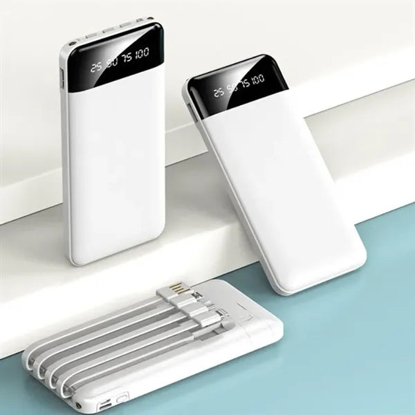 10,000 mAh Super Slim Power Bank with 4-in-1 Cable Flashligh