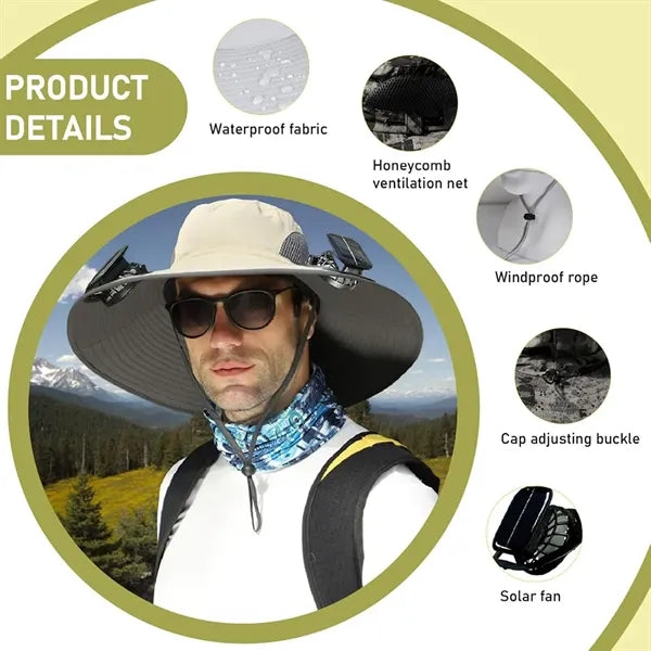 Solar Fan Sun Hat Wide Brim