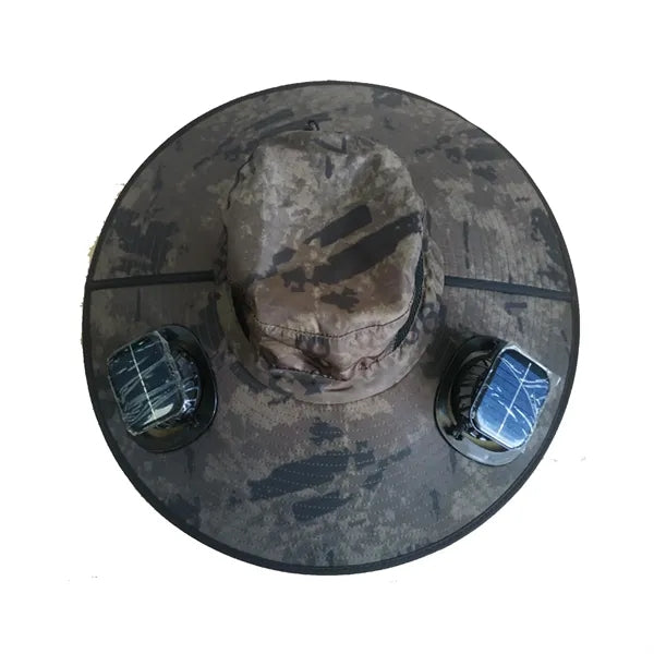 Outdoor Wide Brim Bucket Cap Dual Solar Fan Cooling Hat