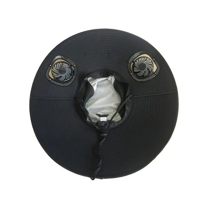Outdoor Wide Brim Bucket Cap Dual Solar Fan Cooling Hat