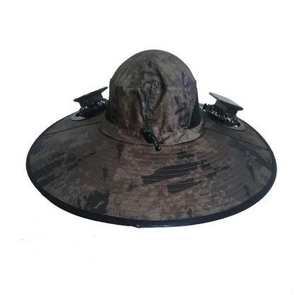 Outdoor Wide Brim Bucket Cap Dual Solar Fan Cooling Hat