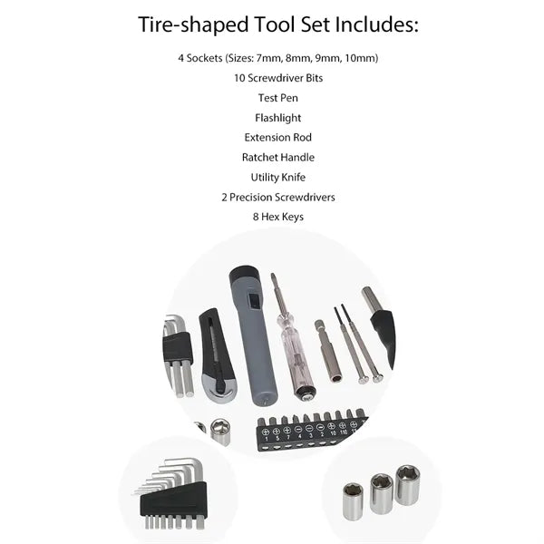 29 in 1 Tire Shaped Tool Kit for DIY Auto and Home Repairs