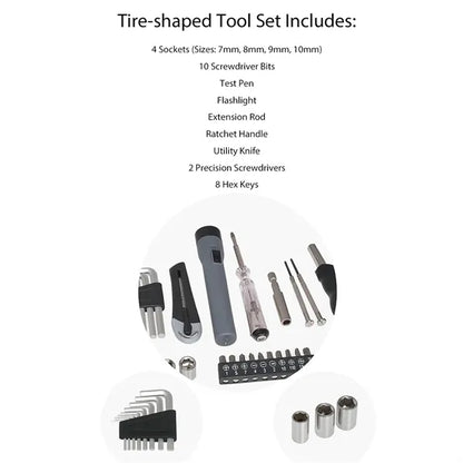 29 in 1 Tire Shaped Tool Kit for DIY Auto and Home Repairs