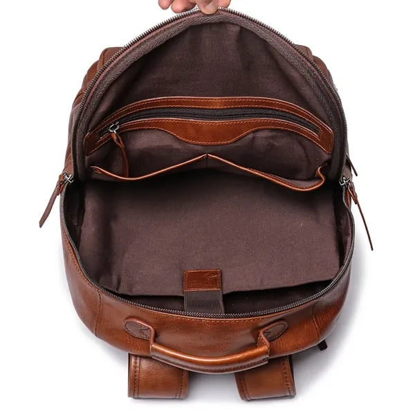 Vintage Travel Backpack Top Layer Cowhide Leather