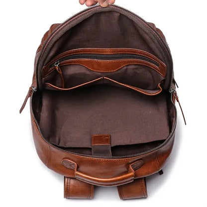 Vintage Travel Backpack Top Layer Cowhide Leather