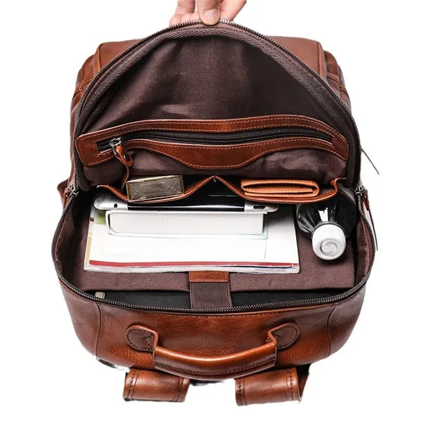 Vintage Travel Backpack Top Layer Cowhide Leather