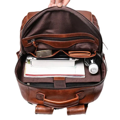 Vintage Travel Backpack Top Layer Cowhide Leather