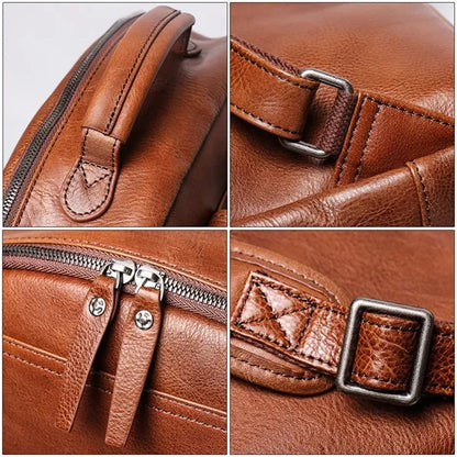 Vintage Travel Backpack Top Layer Cowhide Leather
