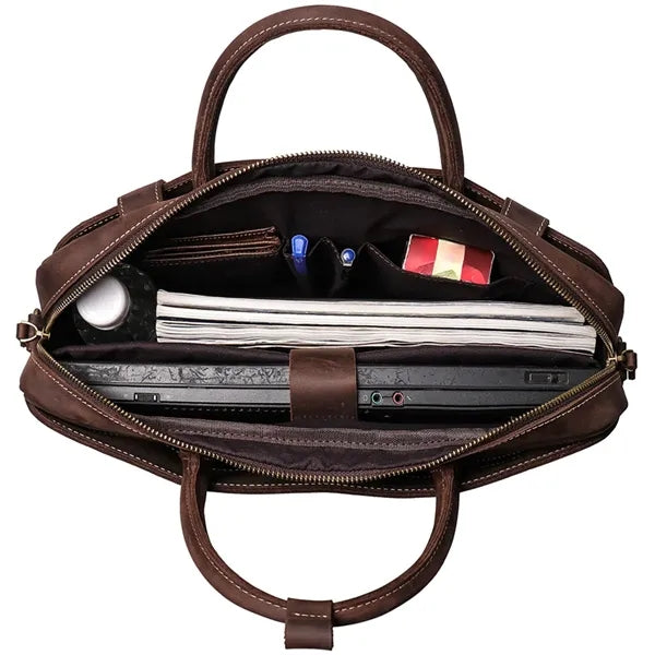 Men's Laptop Document Bag Top Layer Cowhide Casual Retro