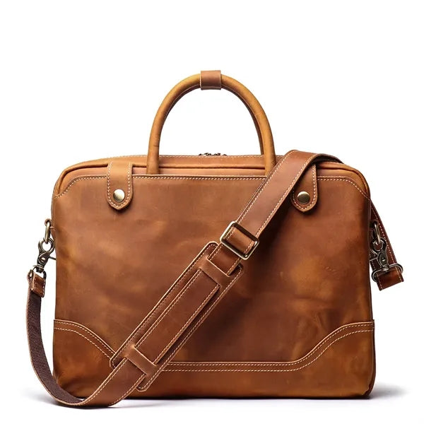 Men's Laptop Document Bag Top Layer Cowhide Casual Retro