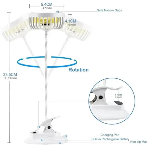 Clip-on Rechargeable Baby Stroller Fan with Battery
