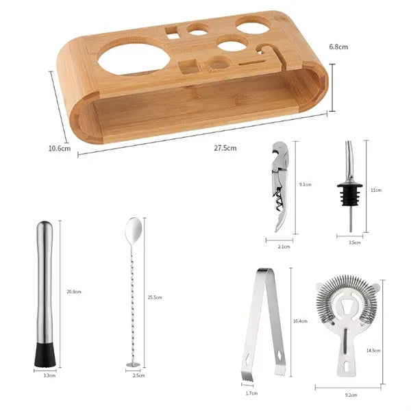 9-Piece Cocktail Shaker Set with Bamboo Stand