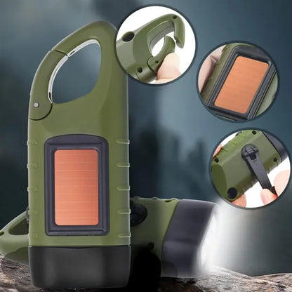 Solar Powered Hand Crank Flashlight with Emergency Features
