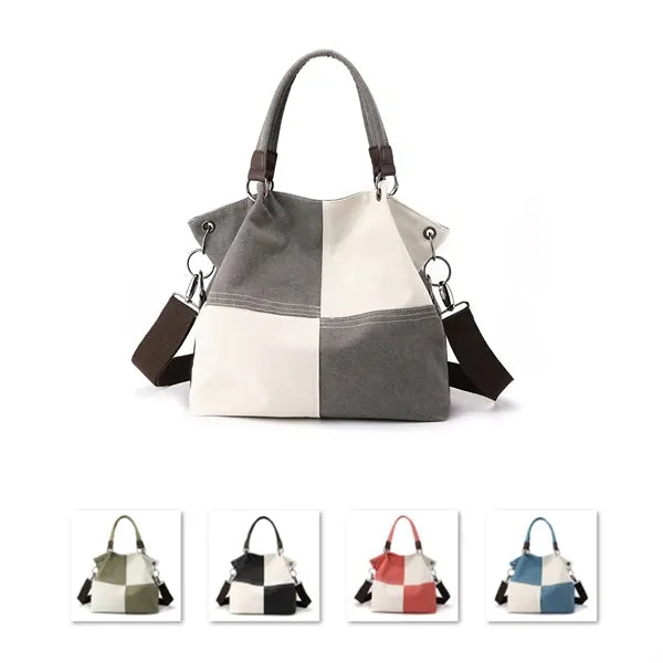 Women's Canvas Hobo Tote Bag - Black/White