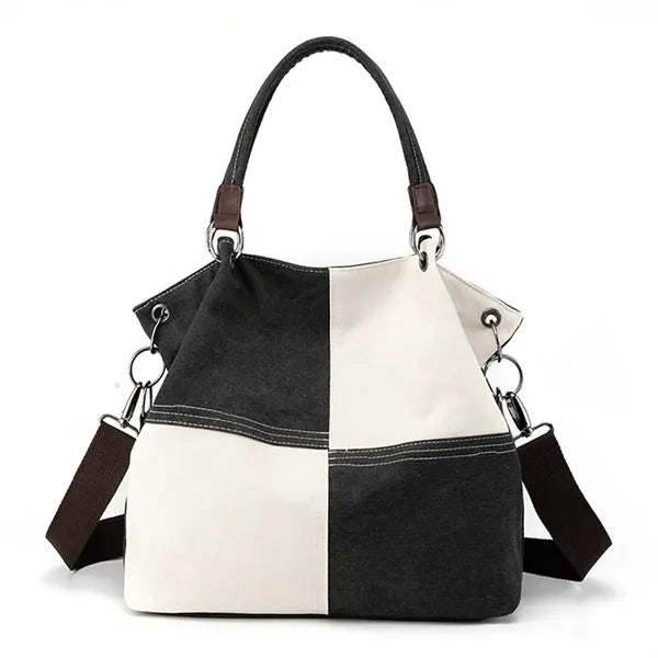 Women's Canvas Hobo Tote Bag - Black/White