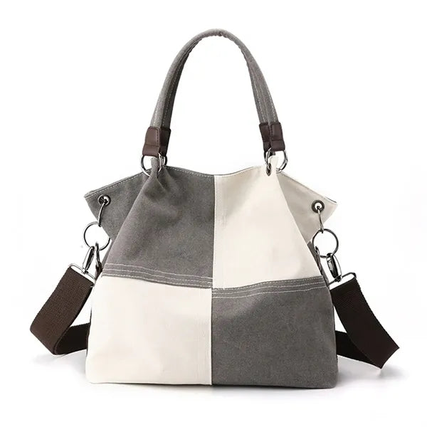Women's Canvas Hobo Tote Bag - Black/White