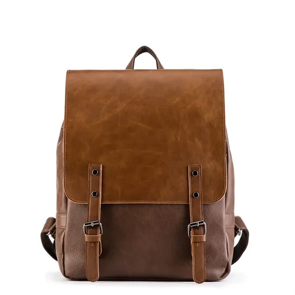 Brown 15in PU Leather Backpack