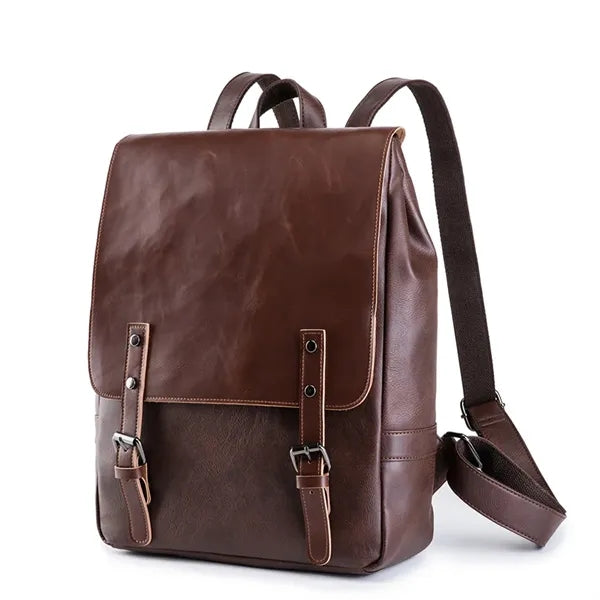 Brown 15in PU Leather Backpack