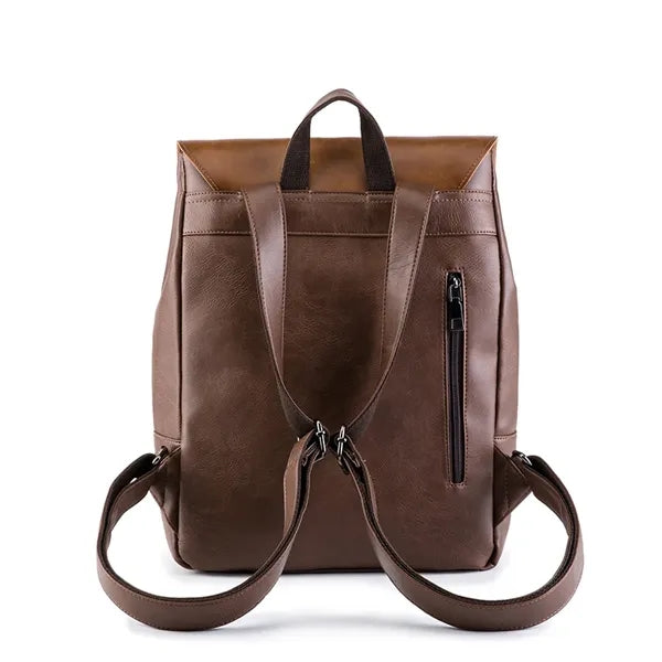 Brown 15in PU Leather Backpack