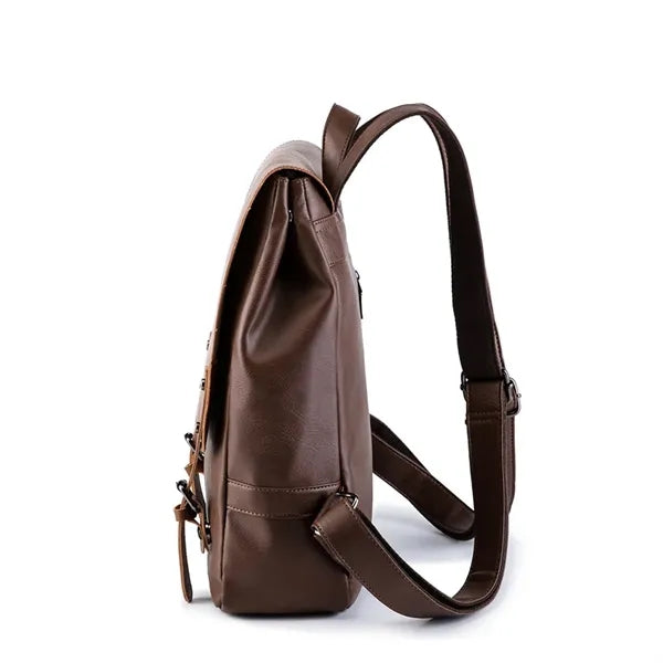 Brown 15in PU Leather Backpack