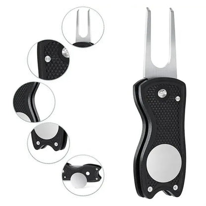 Golf Course Folding Fork Tool with Aluminum Handle