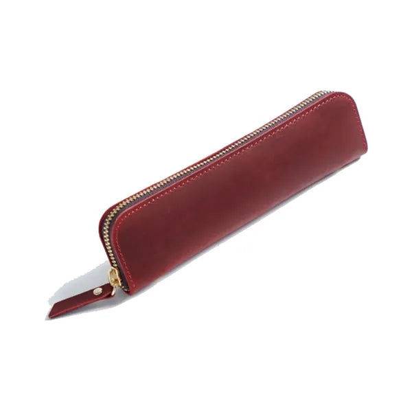 Simple Portable  Durable Genuine Leather Zipper Pen Case